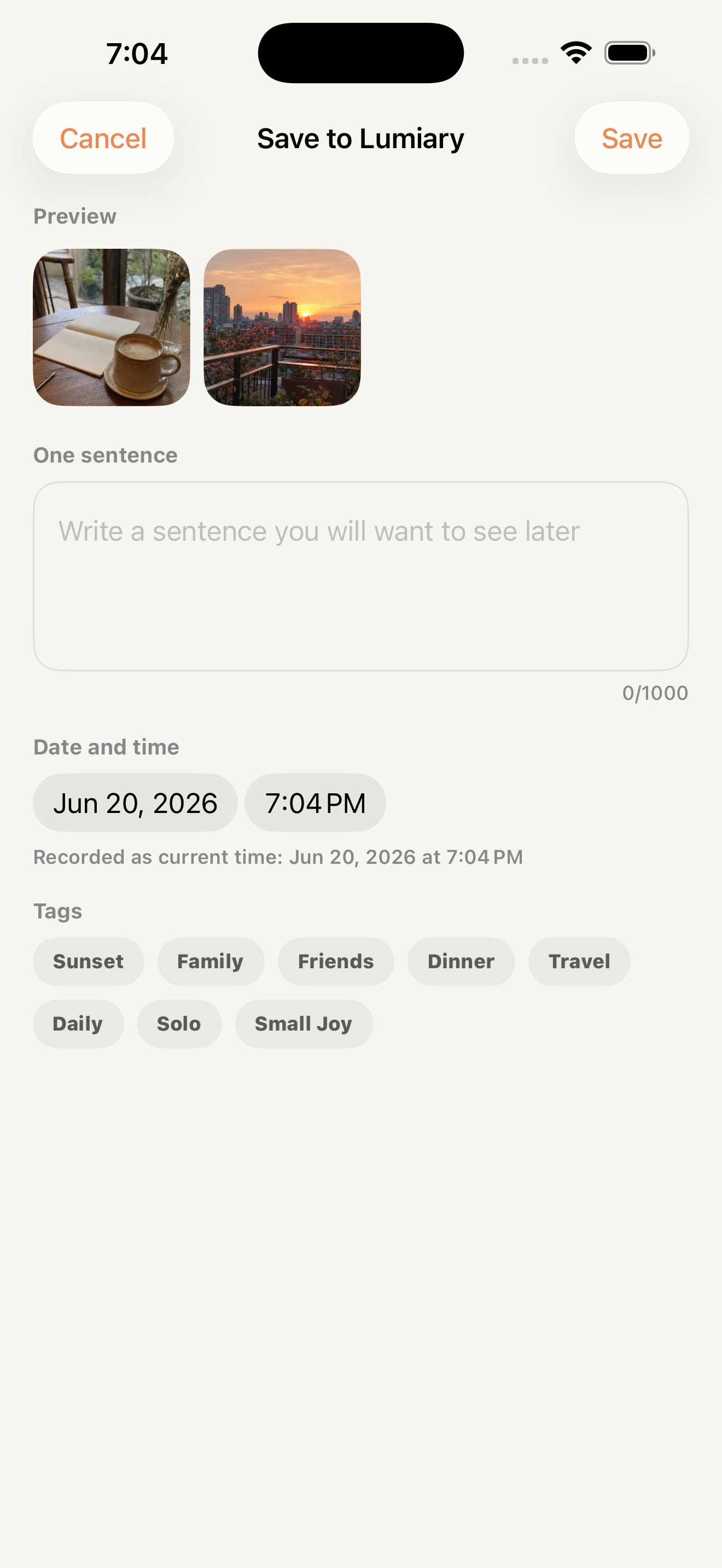Lumiary share extension screen